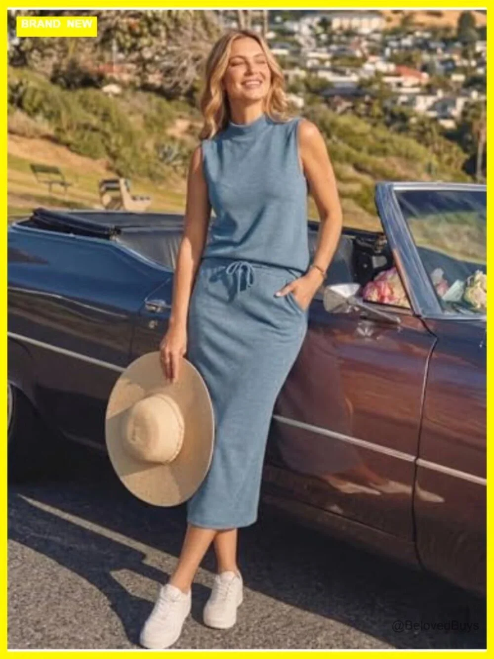 Women's 2 Piece Skirt Set Sleeveless Mock Neck Midi Skirt Lounge Travel Outfit